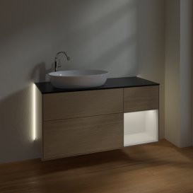 Тумба под раковину Villeroy & Boch Finion 120х50,1 см с подсветкой МДФ шпон дуба/стекло черное матовое G932GFPC