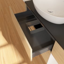 Тумба под раковину Villeroy & Boch Finion 120х50,1 см с подсветкой МДФ шпон дуба/стекло черное матовое G932GFPC