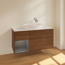 Тумба под раковину Villeroy & Boch Finion 120х50,1 см с подсветкой МДФ шпон грецкого ореха/стекло белое матовое F941GKGN