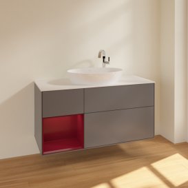 Тумба під раковину Villeroy & Boch Finion 120х50,1 см з підсвічуванням антрацит матовий лак/скло біле матове F941HBGK