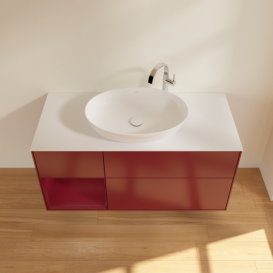 Тумба під раковину Villeroy & Boch Finion 120х50,1 см з підсвічуванням МДФ півонія матовий лак/скло біле матове F941HBHB