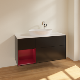 Тумба под раковину Villeroy & Boch Finion 120х50,1 см с подсветкой МДФ черный матовый лак/стекло белое матовое F941HBPD