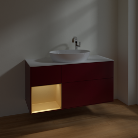 Тумба под раковину Villeroy & Boch Finion 120х50,1 см с подсветкой МДФ пион матовый лак/стекло белое матовое F941HFHB