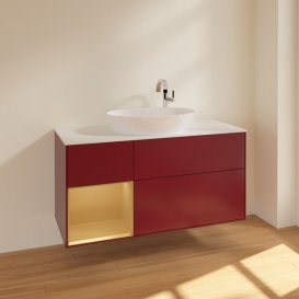 Тумба под раковину Villeroy & Boch Finion 120х50,1 см с подсветкой МДФ пион матовый лак/стекло белое матовое F941HFHB