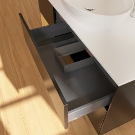 Тумба під раковину Villeroy & Boch Finion 120х50,1 см із підсвічуванням МДФ чорний матовий лак/скло біле матове F941HFPD