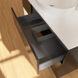 Тумба під раковину Villeroy & Boch Finion 120х50,1 см із підсвічуванням МДФ чорний матовий лак/скло біле матове F941MTPD