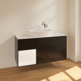 Тумба під раковину Villeroy & Boch Finion 120х50,1 см із підсвічуванням МДФ чорний матовий лак/скло біле матове F941MTPD