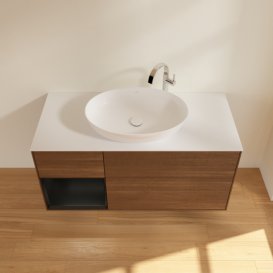 Тумба під раковину Villeroy & Boch Finion 120х50,1 см із підсвічуванням МДФ шпон волоського горіха/скло біле матове F941PDGN