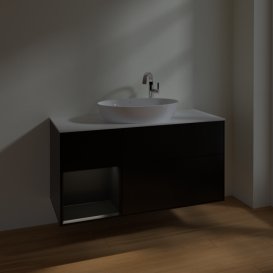 Тумба під раковину Villeroy & Boch Finion 120х50,1 см із підсвічуванням МДФ чорний матовий лак/скло біле матове F941PDPD