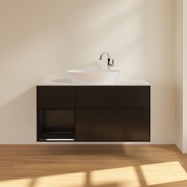 Тумба під раковину Villeroy & Boch Finion 120х50,1 см із підсвічуванням МДФ чорний матовий лак/скло біле матове F941PDPD