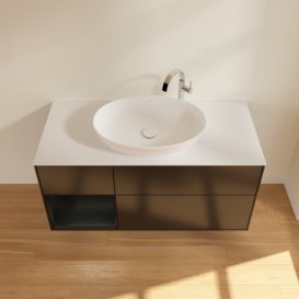 Тумба під раковину Villeroy & Boch Finion 120х50,1 см із підсвічуванням МДФ чорний матовий лак/скло біле матове F941PDPD