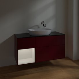 Тумба под раковину Villeroy & Boch Finion 120х50,1 см с подсветкой МДФ пион матовый лак/стекло черное матовое F942GFHB