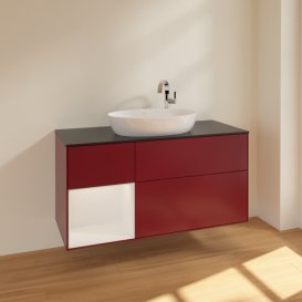 Тумба под раковину Villeroy & Boch Finion 120х50,1 см с подсветкой МДФ пион матовый лак/стекло черное матовое F942GFHB