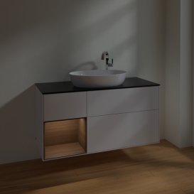 Тумба под раковину Villeroy & Boch Finion 120х50,1 см с подсветкой МДФ глянцевый белый лак/стекло черное матовое F942GNGF