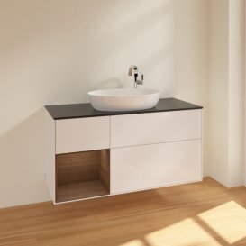 Тумба под раковину Villeroy & Boch Finion 120х50,1 см с подсветкой МДФ глянцевый белый лак/стекло черное матовое F942GNGF