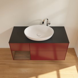 Тумба під раковину Villeroy & Boch Finion 120х50,1 см з підсвічуванням МДФ півонія матовий лак/скло чорне матове F942GNHB