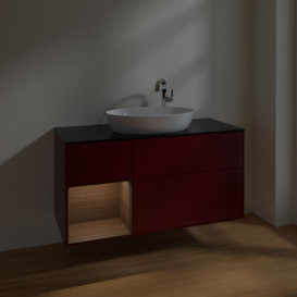 Тумба під раковину Villeroy & Boch Finion 120х50,1 см з підсвічуванням МДФ півонія матовий лак/скло чорне матове F942GNHB