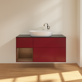 Тумба під раковину Villeroy & Boch Finion 120х50,1 см з підсвічуванням МДФ півонія матовий лак/скло чорне матове F942GNHB