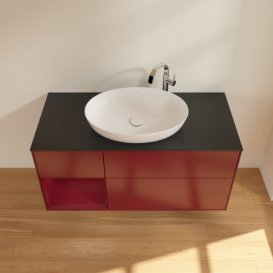 Тумба під раковину Villeroy & Boch Finion 120х50,1 см з підсвічуванням МДФ півонія матовий лак/скло чорне матове F942HBHB