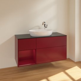 Тумба під раковину Villeroy & Boch Finion 120х50,1 см з підсвічуванням МДФ півонія матовий лак/скло чорне матове F942HBHB