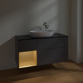 Тумба під раковину Villeroy & Boch Finion 120х50,1 см з підсвічуванням антрацит матовий лак/скло чорне матове F942HFGK