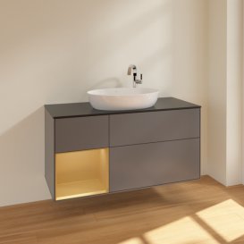 Тумба під раковину Villeroy & Boch Finion 120х50,1 см з підсвічуванням антрацит матовий лак/скло чорне матове F942HFGK