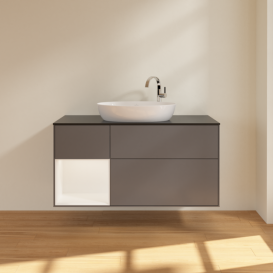 Тумба под раковину Villeroy & Boch Finion 120х50,1 см с подсветкой МДФ антрацит матовый лак/стекло черное матовое F942MTGK