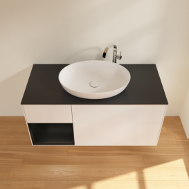 Тумба під раковину Villeroy & Boch Finion 120х50,1 см із підсвічуванням МДФ білий матовий лак/скло чорне матове F942PDMT