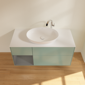 Тумба під раковину Villeroy & Boch Finion 120х50,1 см із підсвічуванням МДФ оливковий матовий лак/скло біле матове F941GKGM