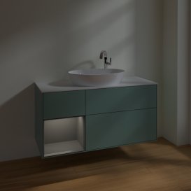 Тумба під раковину Villeroy & Boch Finion 120х50,1 см із підсвічуванням МДФ оливковий матовий лак/скло біле матове F941GKGM