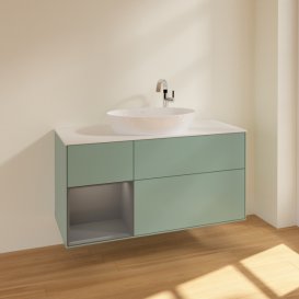 Тумба під раковину Villeroy & Boch Finion 120х50,1 см із підсвічуванням МДФ оливковий матовий лак/скло біле матове F941GKGM