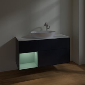Тумба под раковину Villeroy & Boch Finion 120х50,1 см с подсветкой МДФ темно-синий матовый лак/стекло белое матовое F941GMHG