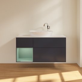 Тумба под раковину Villeroy & Boch Finion 120х50,1 см с подсветкой МДФ темно-синий матовый лак/стекло белое матовое F941GMHG