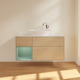 Тумба под раковину Villeroy & Boch Finion 120х50,1 см с подсветкой МДФ шпон дуба/стекло белое матовое F941GMPC