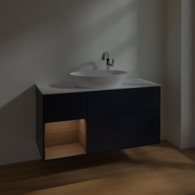 Тумба під раковину Villeroy & Boch Finion 120х50,1 см із підсвічуванням МДФ темно-синій матовий лак/скло біле матове F941GNHG