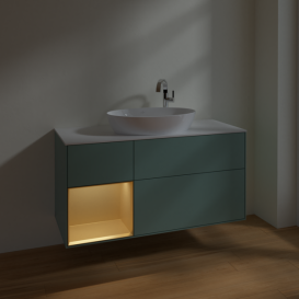 Тумба под раковину Villeroy & Boch Finion 120х50,1 см с подсветкой МДФ оливковый матовый лак/стекло белое матовое F941HFGM