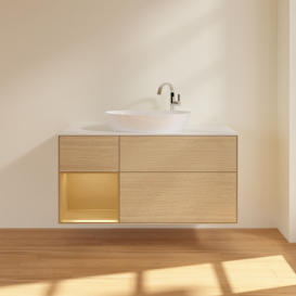 Тумба під раковину Villeroy & Boch Finion 120х50,1 см із підсвічуванням МДФ шпон дуба/скло біле матове F941HFPC