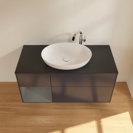 Тумба под раковину Villeroy & Boch Finion 120х50,1 см с подсветкой МДФ темно-синий матовый лак/стекло черное матовое F942GKHG