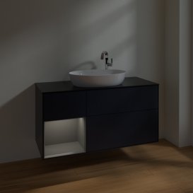 Тумба под раковину Villeroy & Boch Finion 120х50,1 см с подсветкой МДФ темно-синий матовый лак/стекло черное матовое F942GKHG