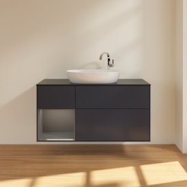 Тумба под раковину Villeroy & Boch Finion 120х50,1 см с подсветкой МДФ темно-синий матовый лак/стекло черное матовое F942GKHG