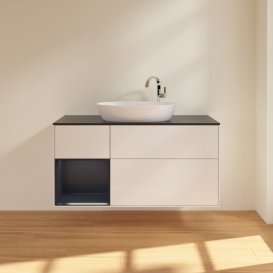 Тумба під раковину Villeroy & Boch Finion 120х50,1 см з підсвіткою МДФ білий глянцевий лак/скло чорне матове F942HGGF