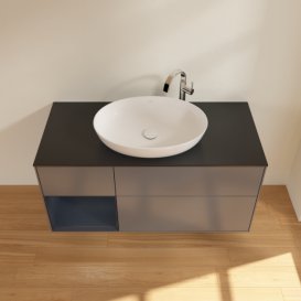 Тумба під раковину Villeroy & Boch Finion 120х50,1 см з підсвічуванням антрацит матовий лак/скло чорне матове F942HGGK