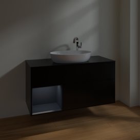 Тумба під раковину Villeroy & Boch Finion 120х50,1 см з підсвічуванням МДФ чорний матовий лак/скло чорне матове F942HGPD