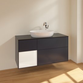 Тумба під раковину Villeroy & Boch Finion 120х50,1 см із підсвічуванням МДФ темно-синій матовий лак/скло чорне матове F942MTHG