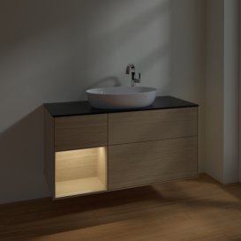 Тумба под раковину Villeroy & Boch Finion 120х50,1 см с подсветкой МДФ шпон дуба/стекло черное матовое F942PCPC