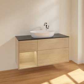 Тумба под раковину Villeroy & Boch Finion 120х50,1 см с подсветкой МДФ шпон дуба/стекло черное матовое F942PCPC