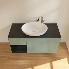 Тумба під раковину Villeroy & Boch Finion 120х50,1 см із підсвічуванням МДФ оливковий матовий лак/скло чорне матове F942PDGM