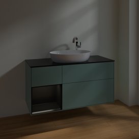 Тумба під раковину Villeroy & Boch Finion 120х50,1 см із підсвічуванням МДФ оливковий матовий лак/скло чорне матове F942PDGM