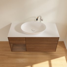 Тумба под раковину Villeroy & Boch Finion 120х50,1 см с подсветкой МДФ шпон грецкого ореха/стекло белое матовое G941GNGN