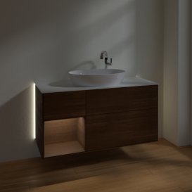 Тумба под раковину Villeroy & Boch Finion 120х50,1 см с подсветкой МДФ шпон грецкого ореха/стекло белое матовое G941GNGN